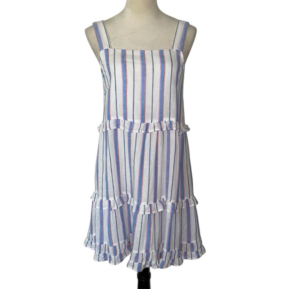 Rails Sandy Dress Tahiti Stripe Small Linen Blend Tiered Ruffle Coastal Travel - Picture 4 of 15
